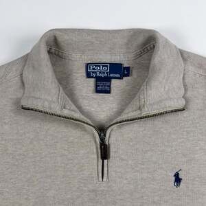 Polo Ralph Lauren Quarter Zip Pullover Mens L Oatmeal Heather Cotton Sweater
